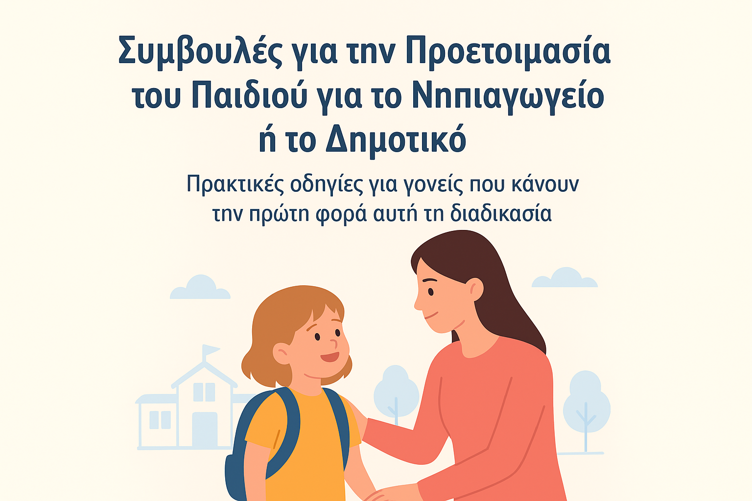 Μια μαμά πάει το παιδί της στο σχολείο