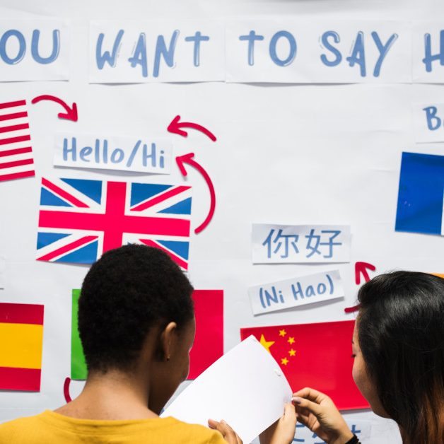 Teenager people at the national flags board
